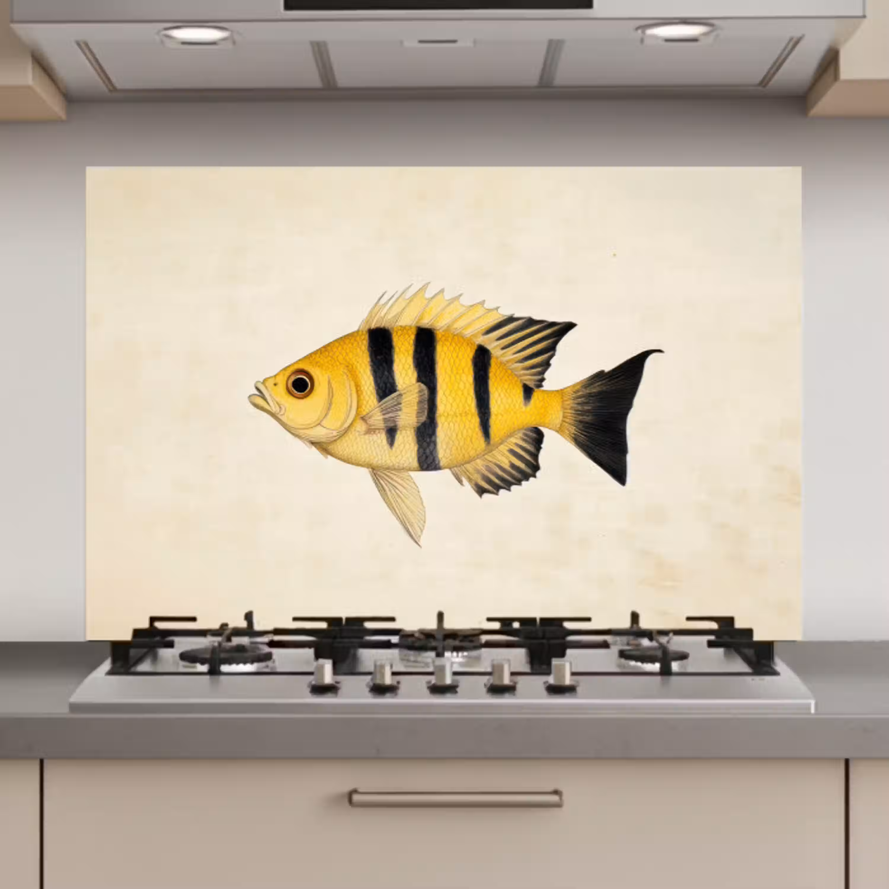 Geel - Vis - Strepen - Tropisch keuken achterwand spatscherm klein -3d_website
