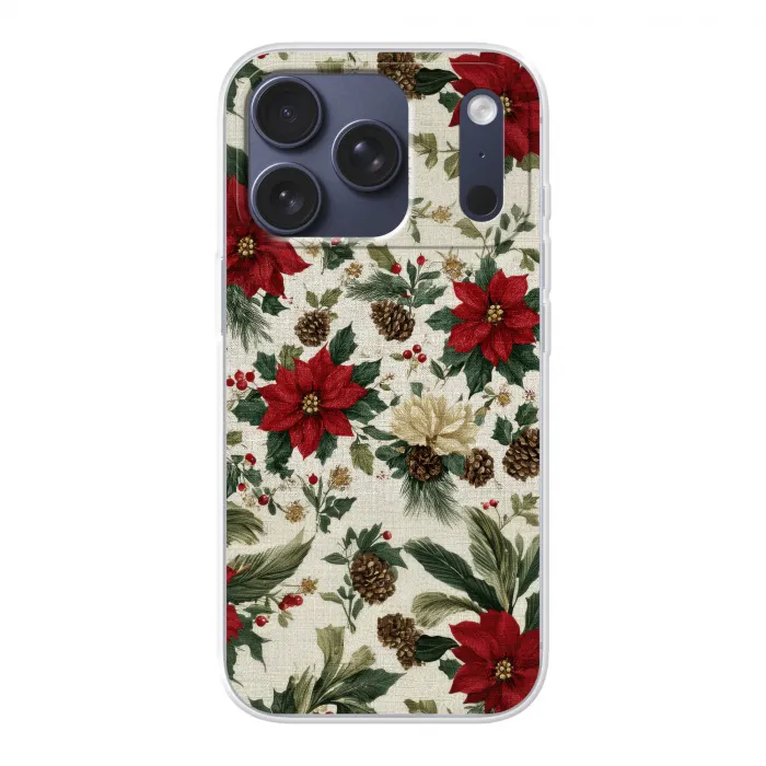 Feestelijk - Textielpatroon - Kerstbloemen - Kleurrijk Telefoonhoesje iPhone 17 Pro klein -3d
