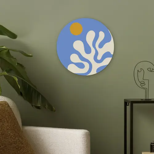 Minimalistisch - Organisch patroon - Blauw Akoestische PET Vilt - Rond klein -sfeer2