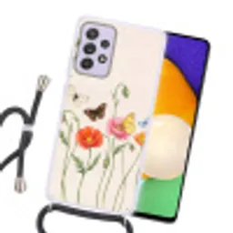 Vlinders - Klaprozen - Illustratie - Kleurrijk Hoesje Samsung Galaxy A52 5G met koord klein -sfeer1