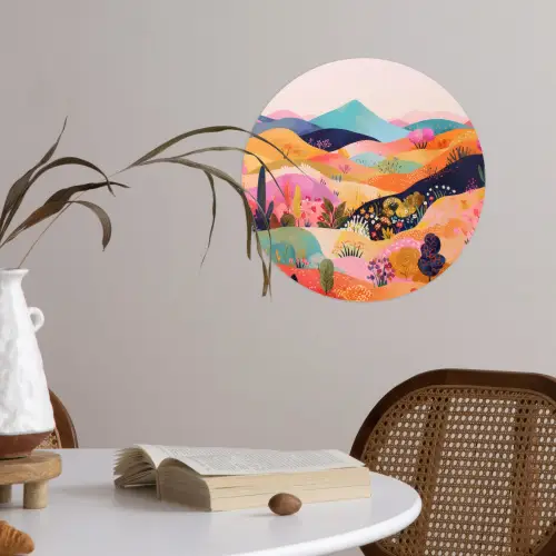 Golvende heuvels - Abstracte planten - Dromerig Wandcirkel behangsticker klein -sfeer3