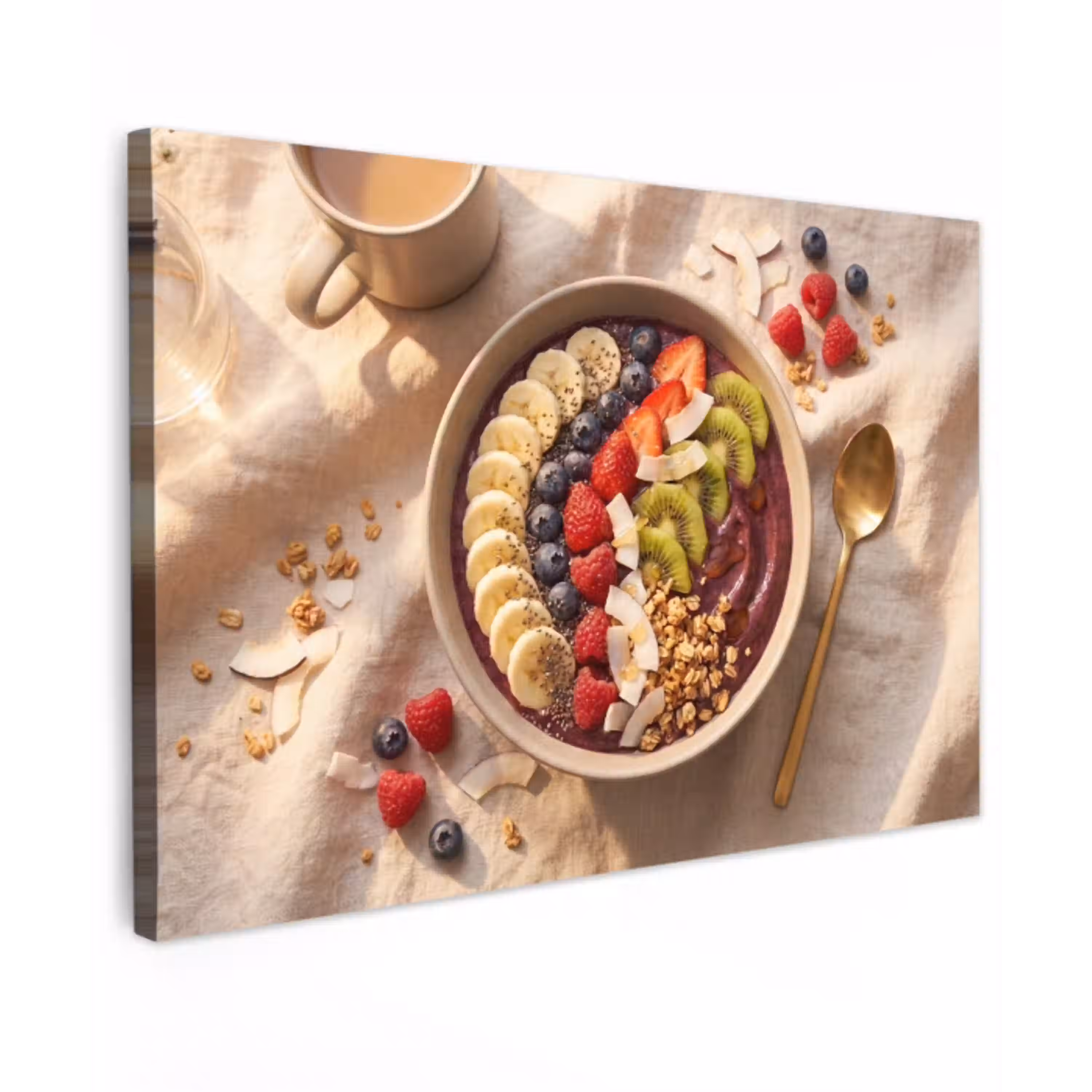 Eten - Ontbijtkom - Fruit - Gezond - Kleurrijk Tuinposter op houten frame 2 cm dik klein -3d
