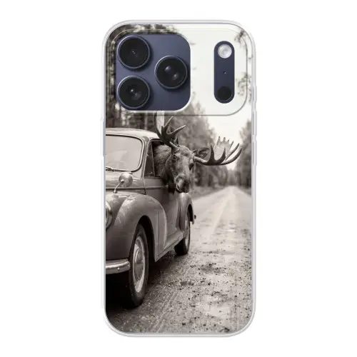 Eland - Auto - Gewei - Zwart - Wit Telefoonhoesje iPhone 17 Pro klein -3d