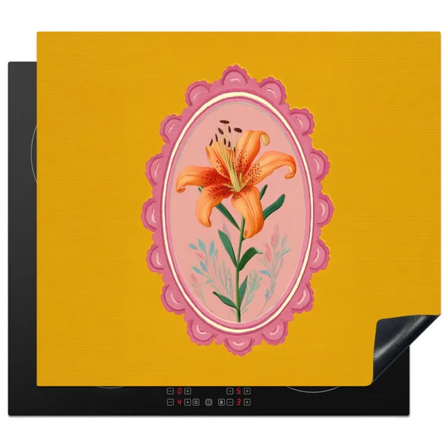 Lelie - Oranje - Lijst - Ovaal Inductie beschermer vinyl 3mm middel -3d