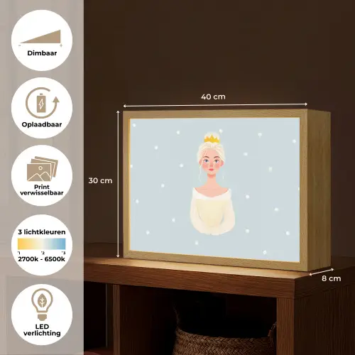 Prinses - Kroon - Blauw - Stippen Light Box met batterij (Wandlamp kind) middel -USP_websiteoverzichtNL