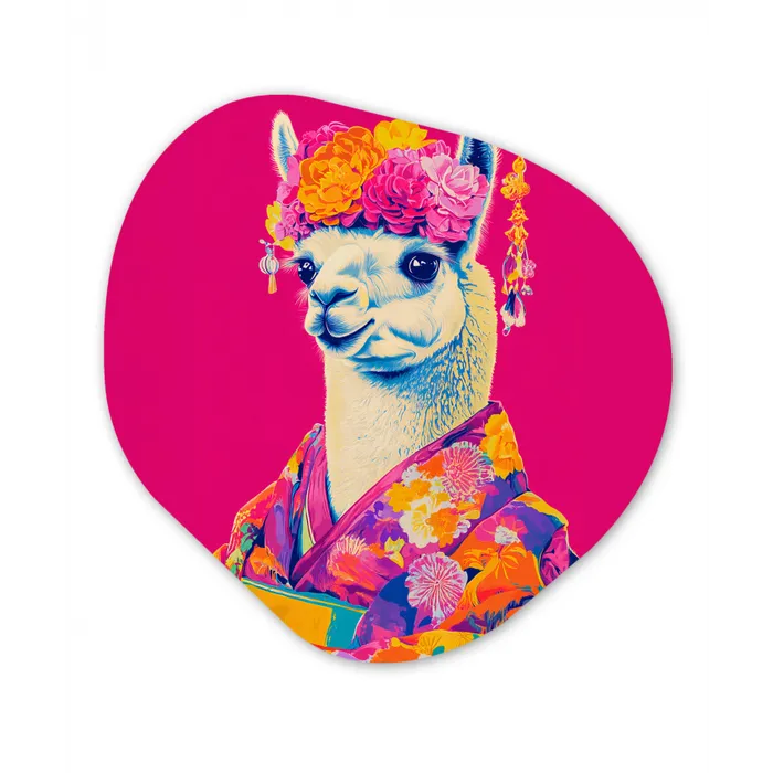 Lama - Kimono - Bloemenkrans - Felroze Wandcirkel Organisch Plexiglas middel -3d