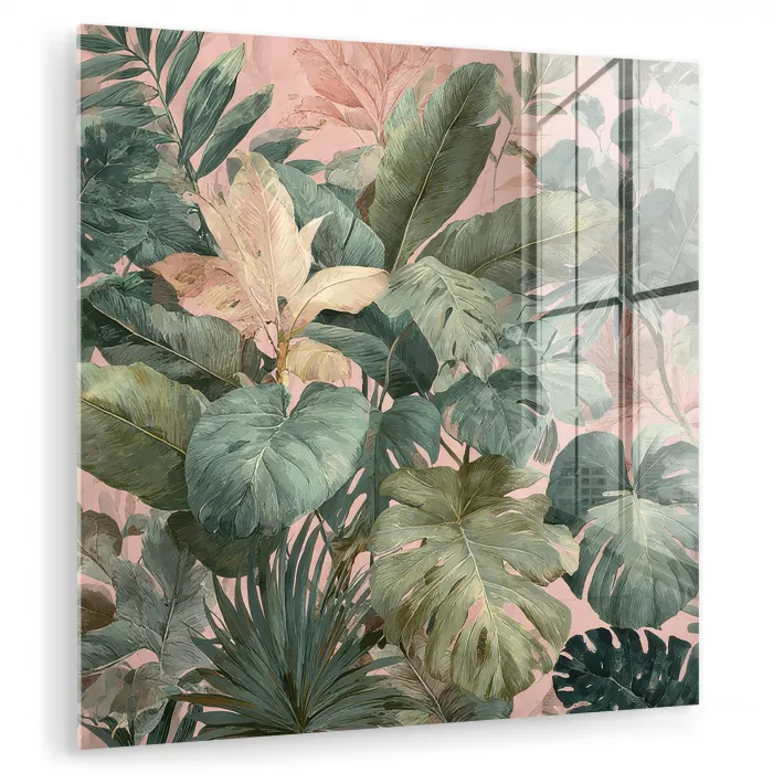 Compositie van bladeren - Groen - Roze plexiglas 5mm klein -zzzproduct_nieuw