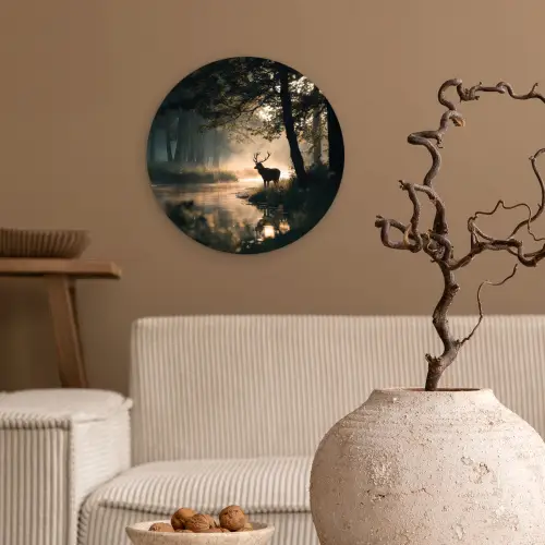 Hert - Bosbeek - Mystiek Wandcirkel kunststof plaat 5mm dik klein -sfeer1
