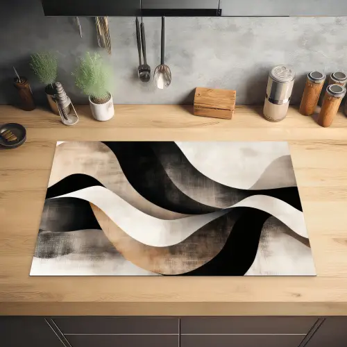 Abstract - Golven - Zwart - Verweerd Inductie beschermer vinyl 3mm klein -sfeer5