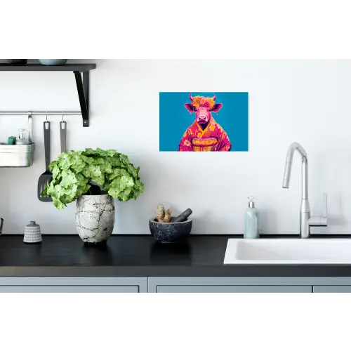 Koe - Bloemenkrans - Oorhangers - Kimono Muursticker klein -keuken