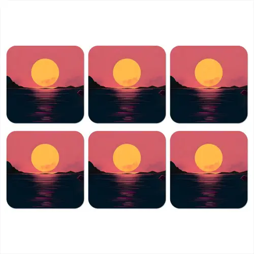 Zon - Geel - Bergen - Water onderzetter kurk middel -3d