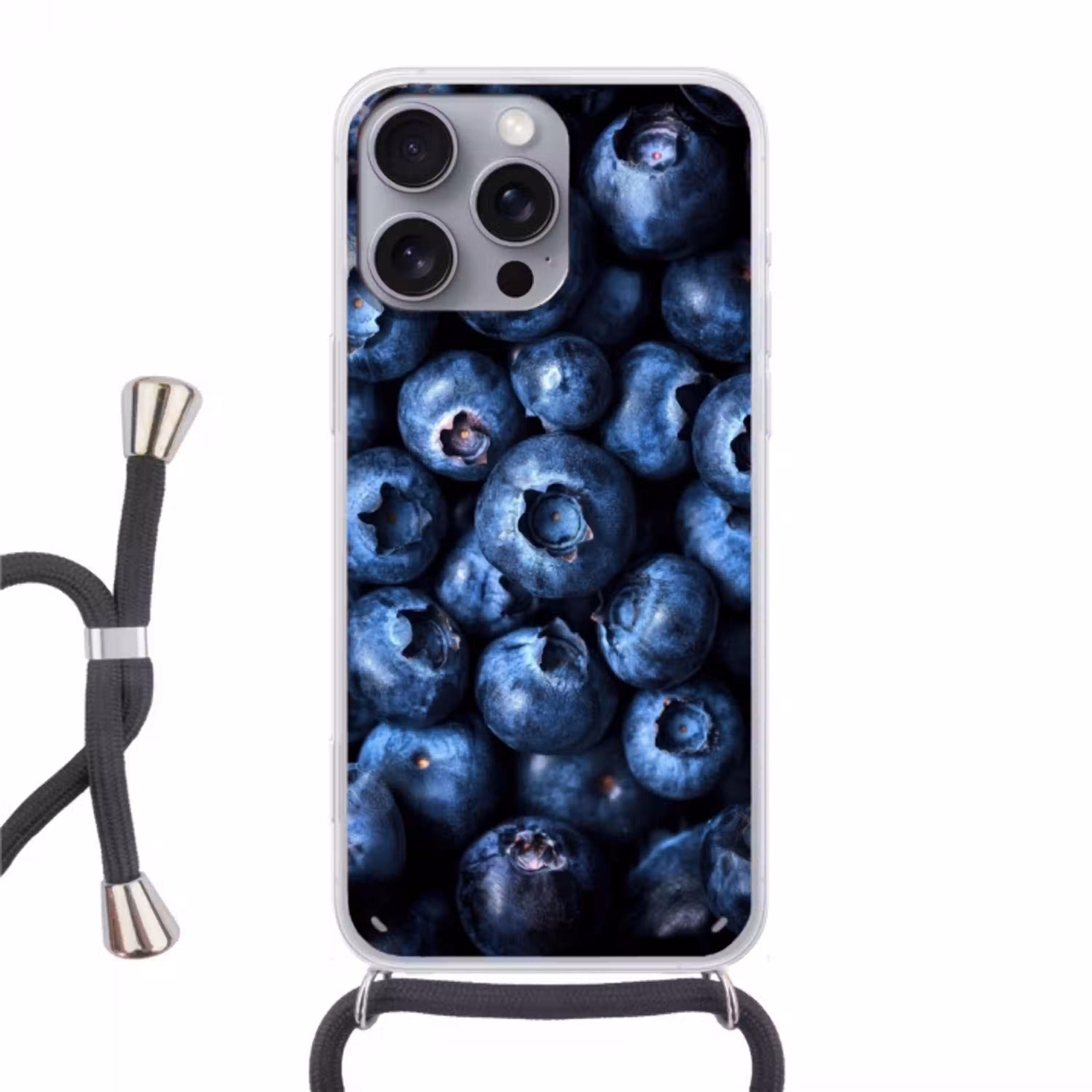 Bessen - Blauw - Fruit Hoesje iPhone 16 Pro Max met koord klein -3d