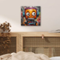 Robot - Graffiti - Oranje - Kleuren aluminium wit klein -sfeer3