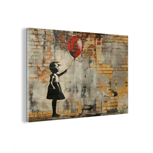 Glas schilderij - Graffiti - Banksy - Meisje - Street art