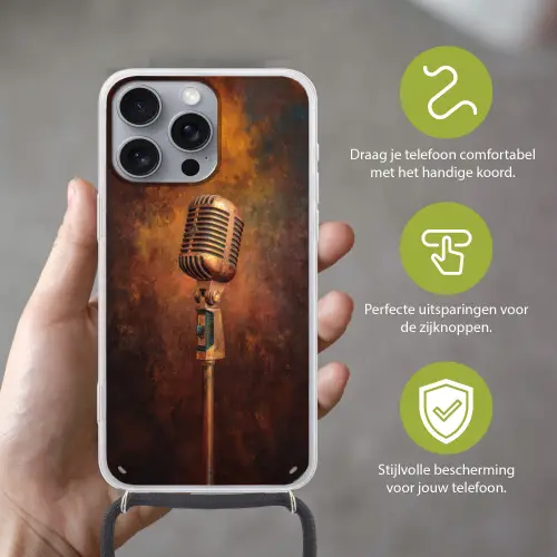 Microfoon - Bruin - Klassiek Hoesje iPhone 16 Pro Max met koord klein -sfeer2_NL