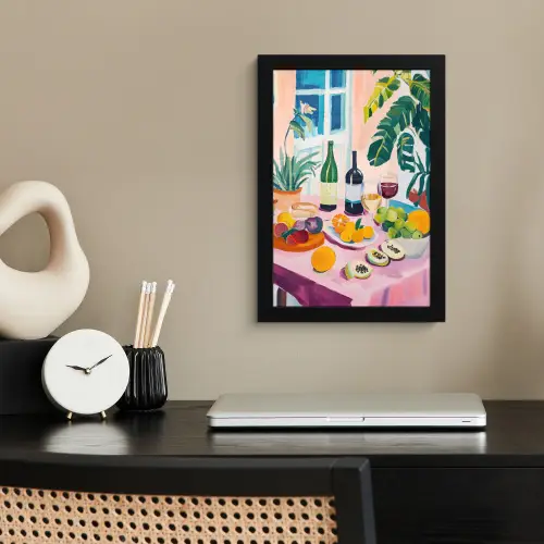 Tafel - Wijn - Fruit fotolijst zwart zonder passe partout klein -sfeer1