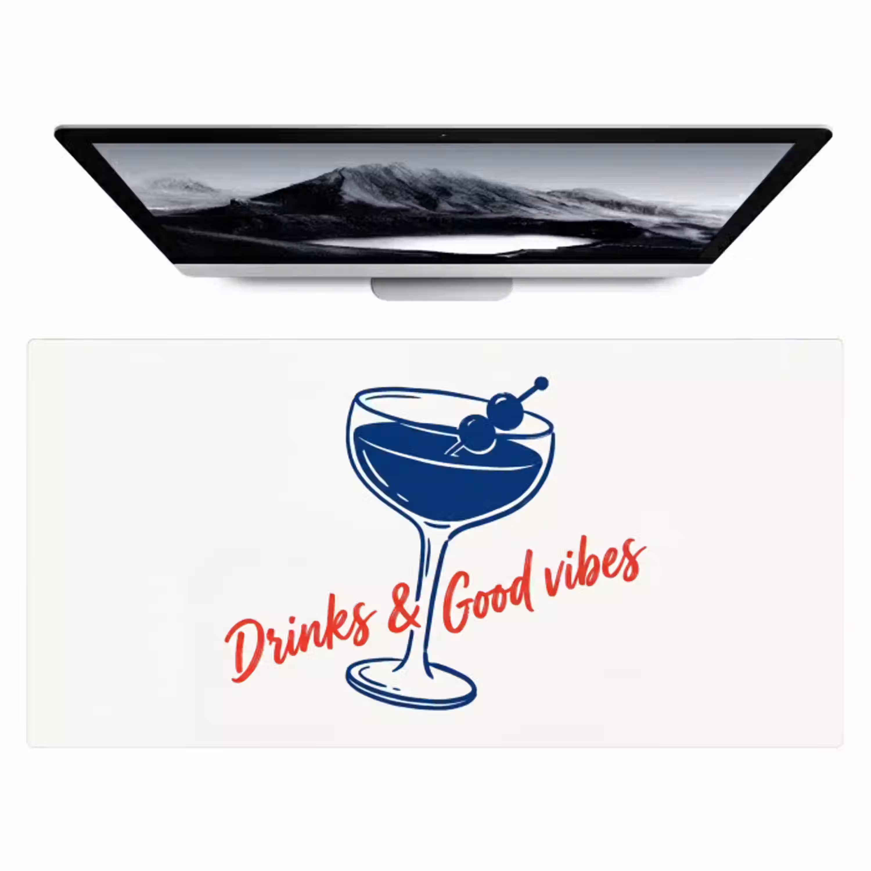 Cocktail - Glas - Illustratie - Blauw - Wit Muismat XXL klein -zzz3d