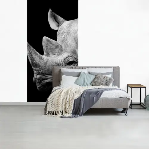 Dieren - Neushoorn - Zwart - Wit - Portret fotobehang vinyl groot -slaapkamer