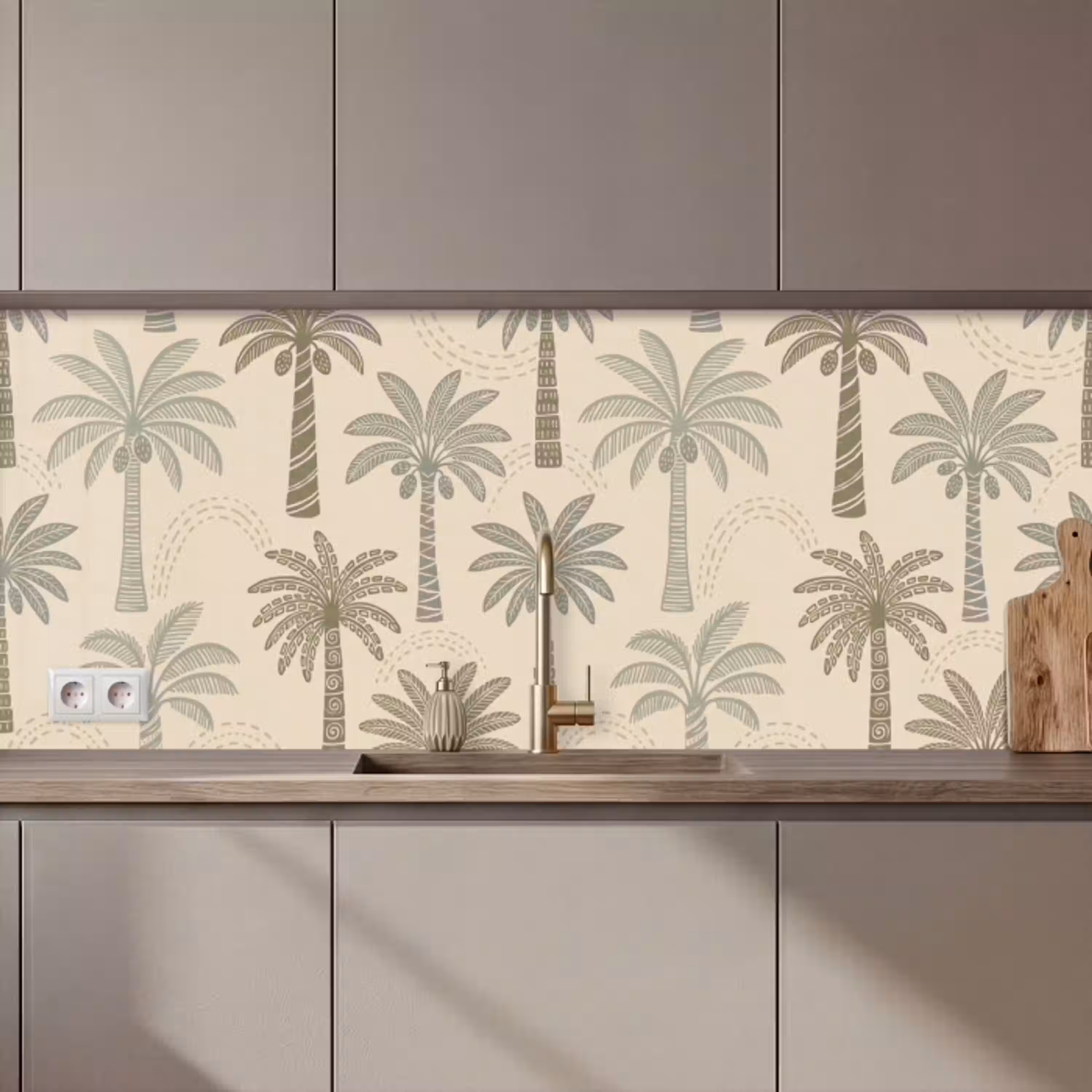 Palmbomen - Patroon - Tropisch - Beige keuken achterwand 2 middel zz_3dshopping