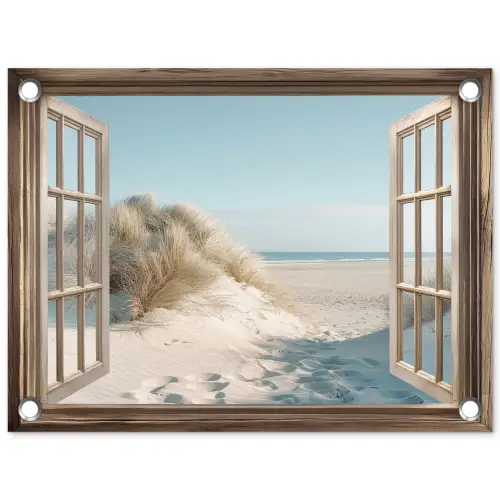 Doorkijk - Helmgras - Duinen - Zee - Landschap tuinposter los doek klein -3d