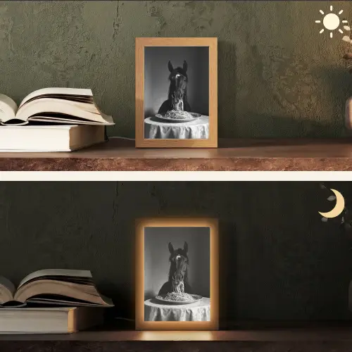 Paard - Bord - Pasta - Tafelkleed - Zwart Wit - Dieren Light Box met kabel (Tafellamp) klein -sfeer3