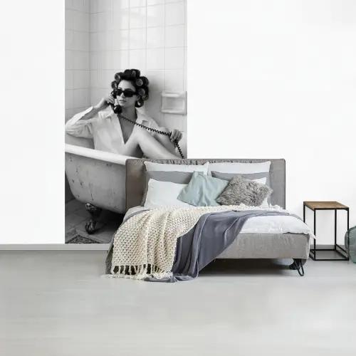 Bad - Vrouw - Zwart - Wit fotobehang vinyl groot -slaapkamer