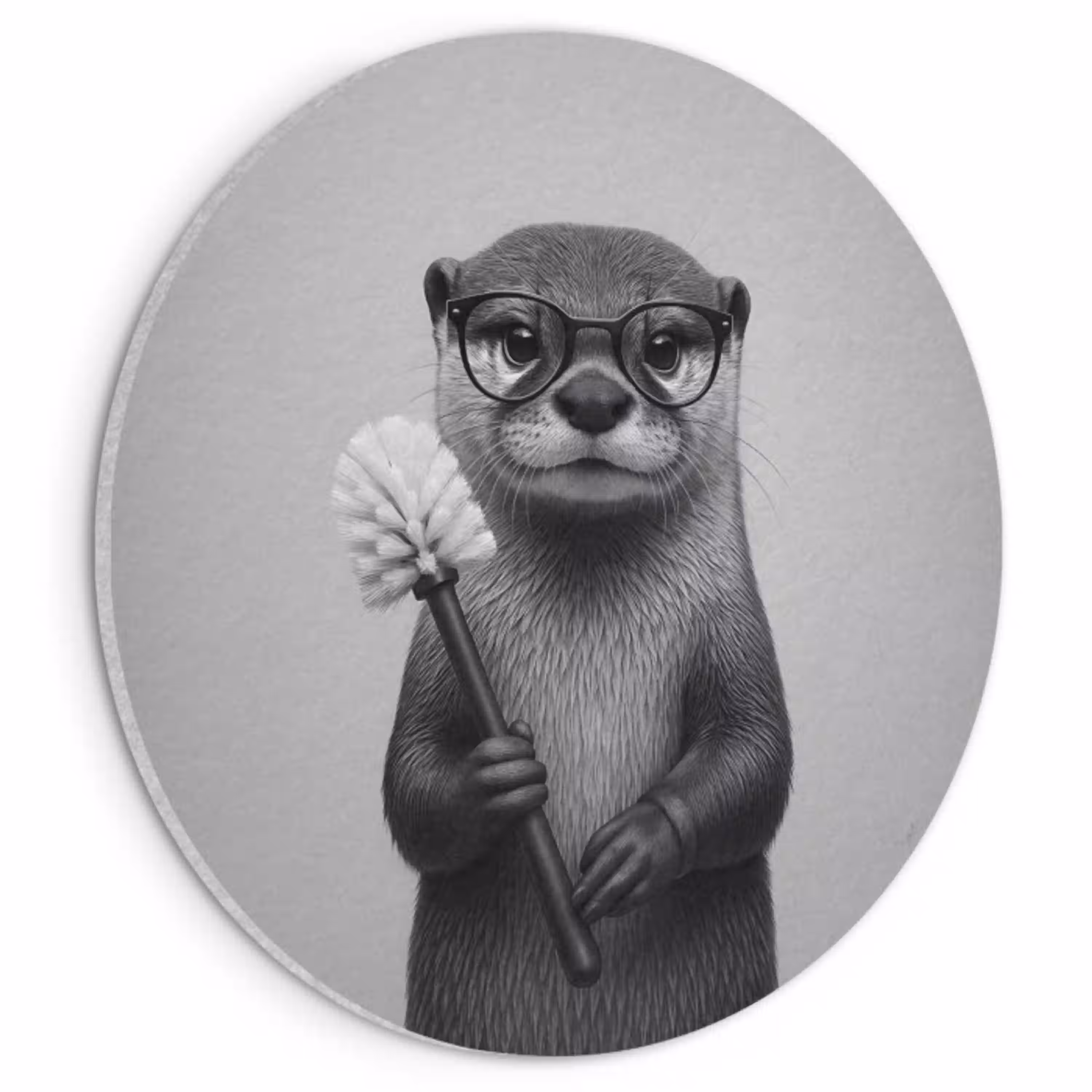 Otter - Wc-borstel - Bril - Zwart - Wit Akoestische PET Vilt - Rond klein -3d