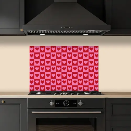 Rood - Roze - Schaakbord - Valentijn keuken achterwand spatscherm klein -sfeer1