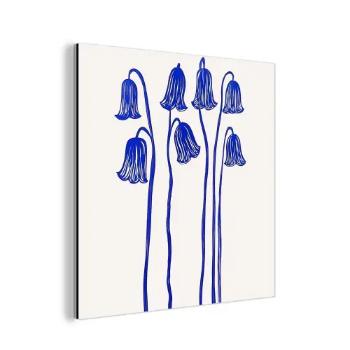 Bloemen - Blauw - Lijnen - Bloemblaadjes aluminium wit klein -3d