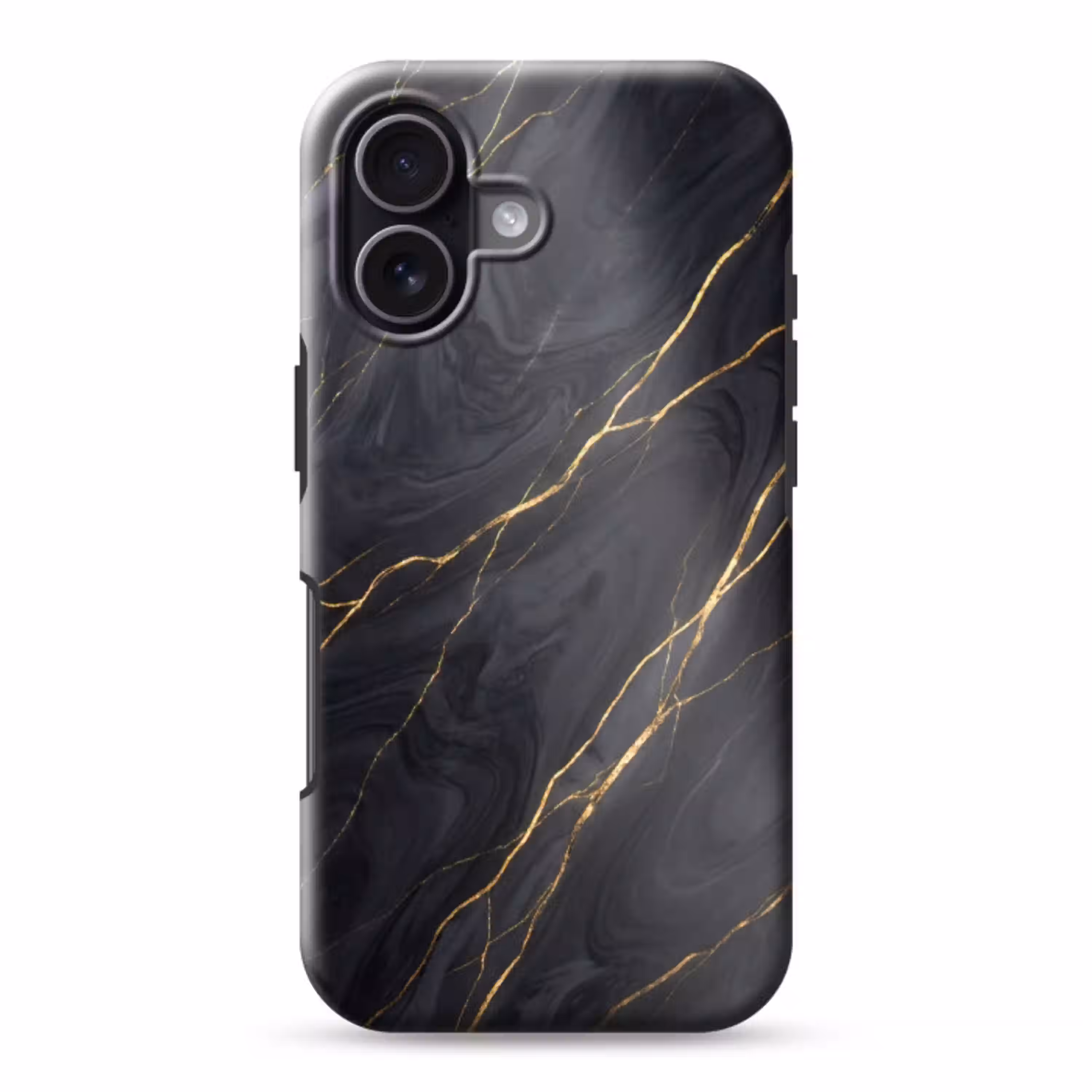 Marmer - Goudaders - Abstract - Modern - Zwart Toughcase MagSafe Apple iPhone 17 klein -3d