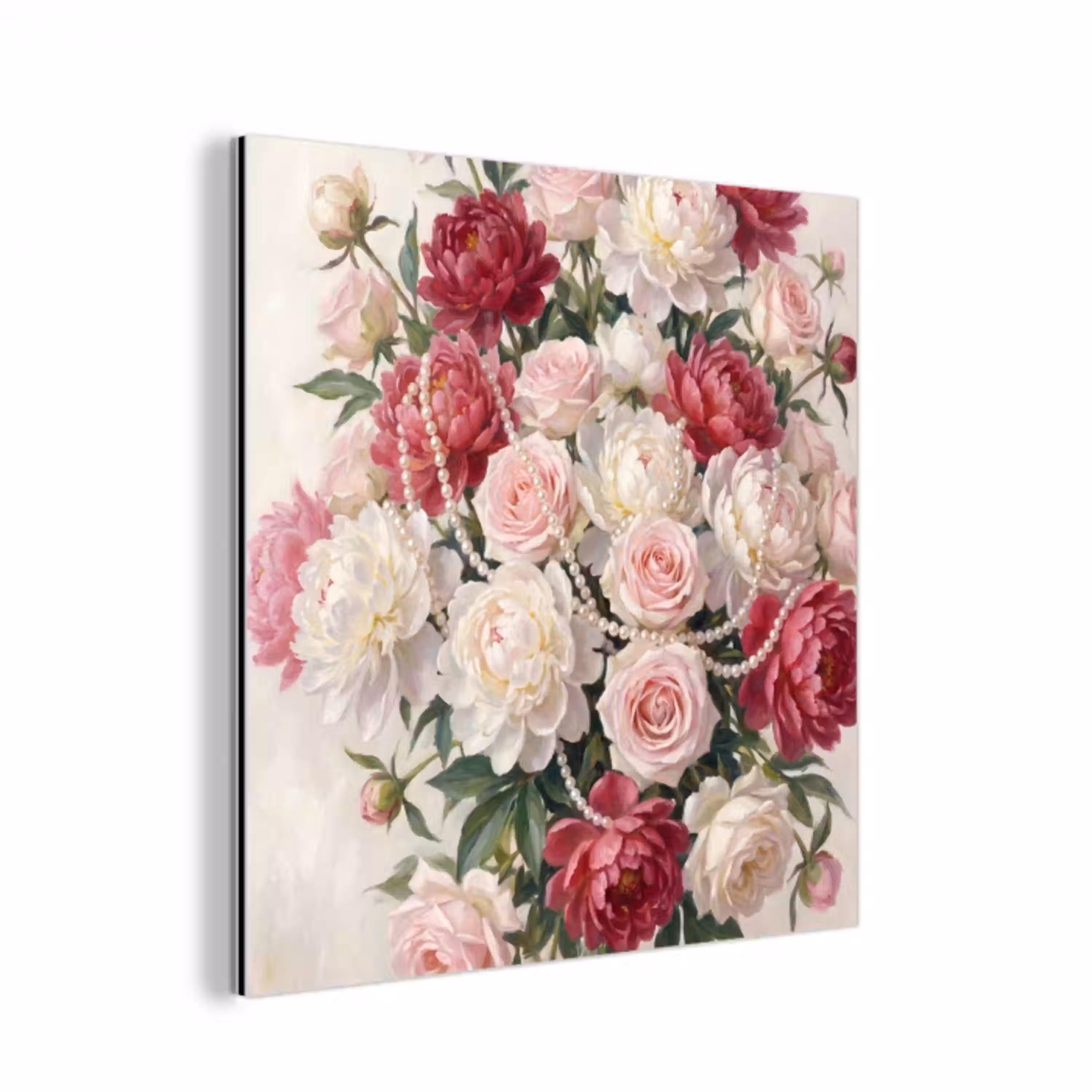 Bloemen - Parels - Romantiek - Klassiek - Roze aluminium wit klein -3d