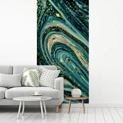 Marmerlook - Luxe - Goud - Turquoise - Glitter fotobehang vinyl groot -woonkamer