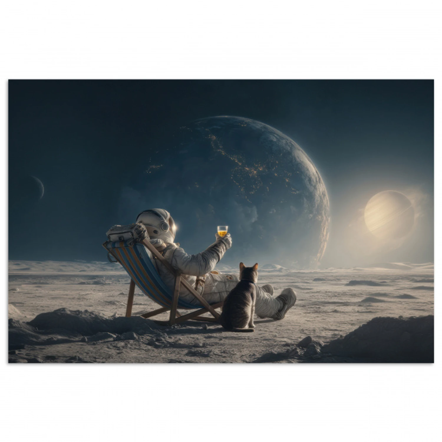 Maan - Kat - Astronaut - Ruimte poster papier klein -3d