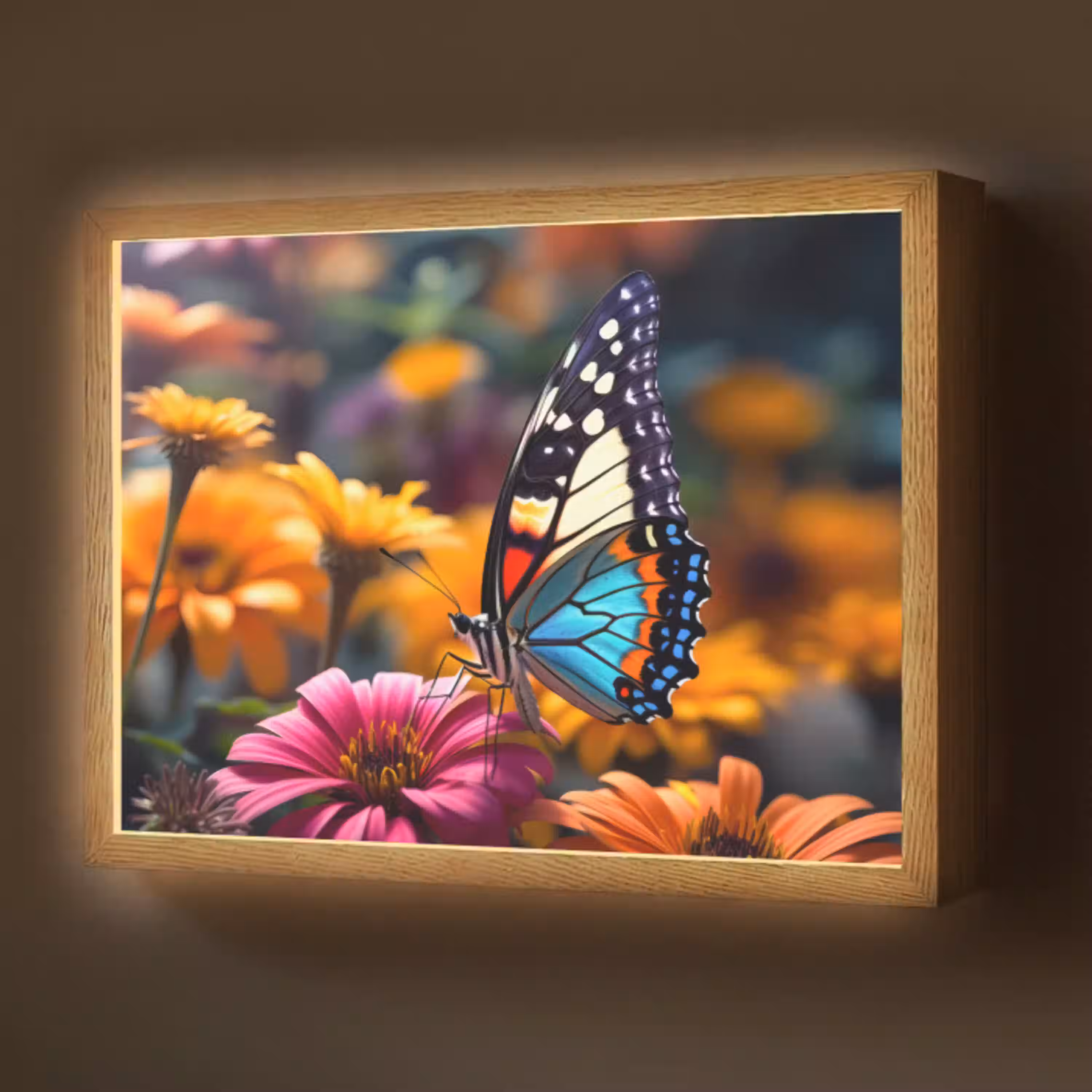 Vlinder - Dier - Kleurrijk - Bloemen - Natuur Light Box met batterij (Wandlamp) middel -z3d_website
