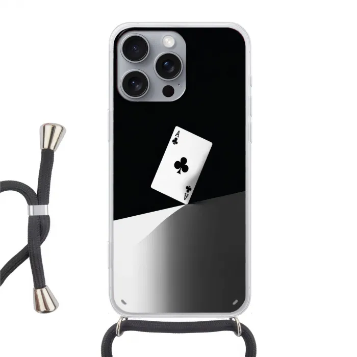 Speelkaart - Klaver - Abstract - Zwart Hoesje iPhone 16 Pro Max met koord klein -3d