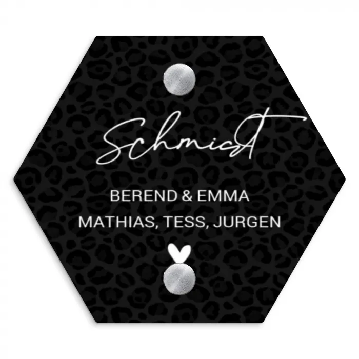 Zwart panterprint - Sierlijk Naambord Hexagon klein -3d