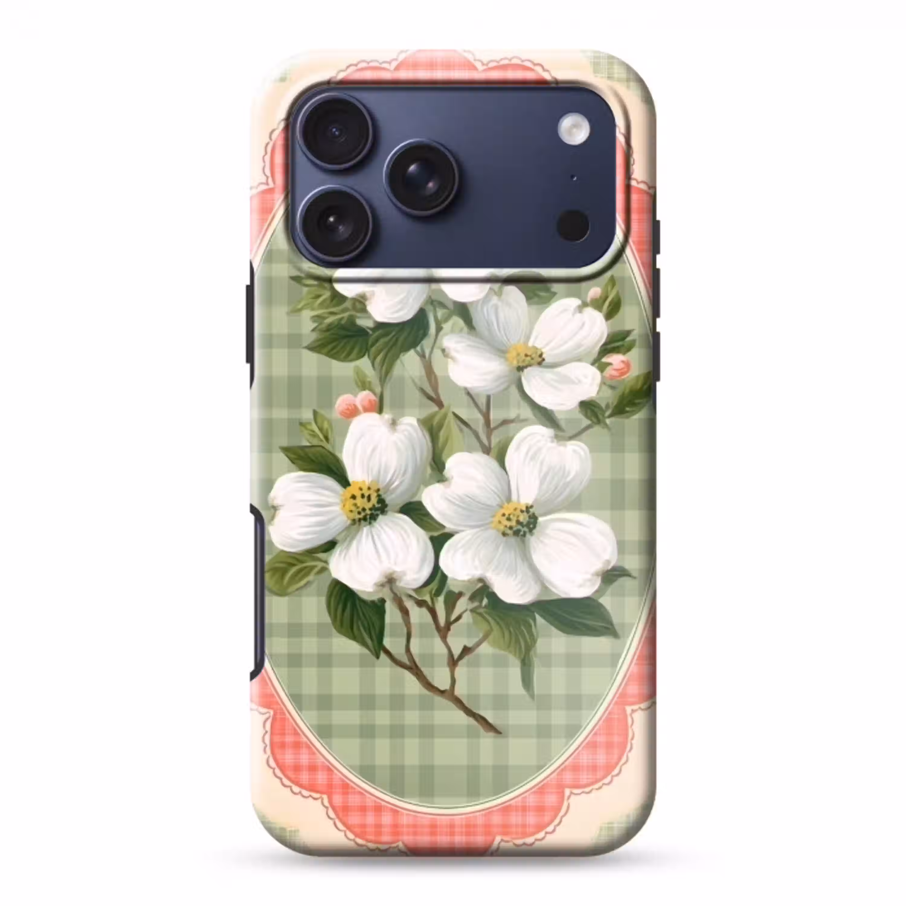 Bloemen - Illustratie - Geruit - Groen Toughcase MagSafe Apple iPhone 17 Pro Max klein -3d