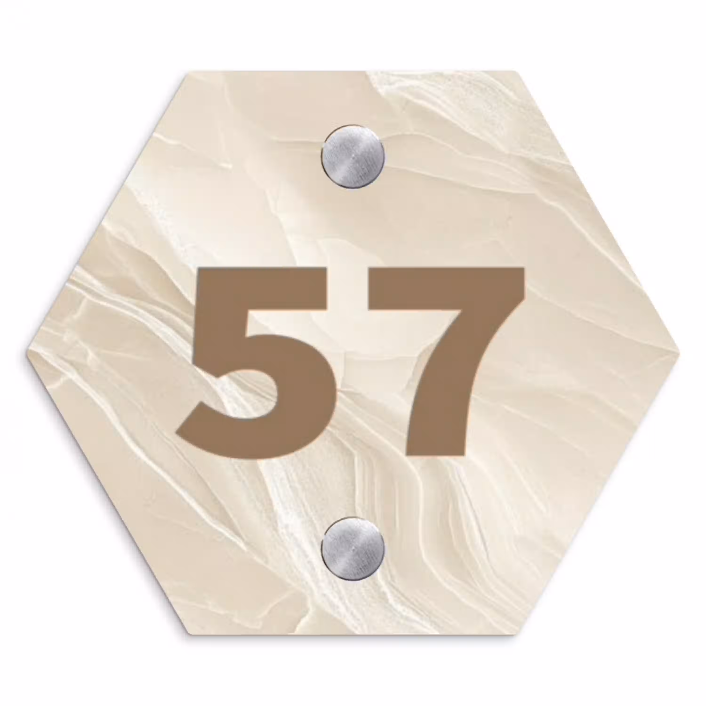 Vierkant - Beige - Marmer - Traditioneel Naambord Hexagon klein -3d