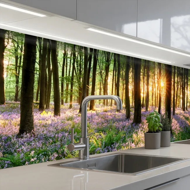 Bos - Bloemen - Lavendel - Zon - Paars - Natuur keuken achterwand 2 middel -3d_schuin