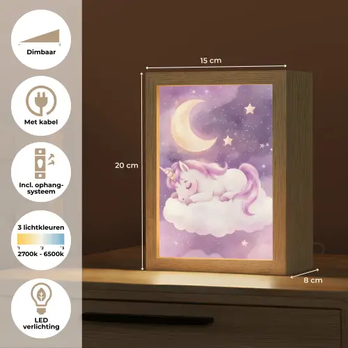 Eenhoorn - Paars - Sterrenhemel - Maan Light Box met kabel klein -USP_NL