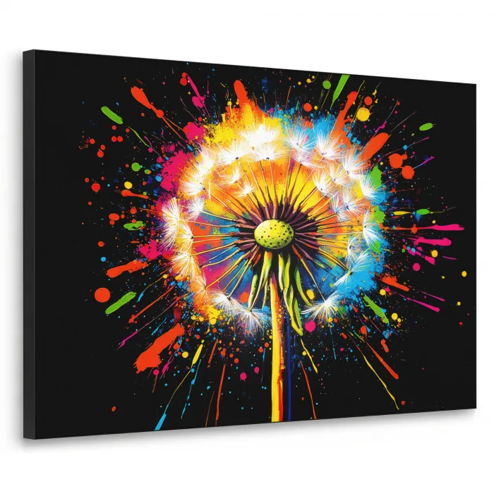 Paardenbloem - Graffiti - Kleurrijk - Bloemen - Natuur Textielframe - compleet frame klein -3d