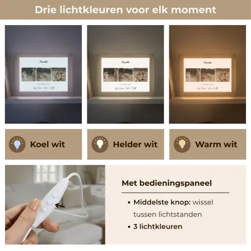 Familie - Fotocollage - 3 Foto's Light Box met kabel (Tafellamp) klein -USP_lichtkleurNL