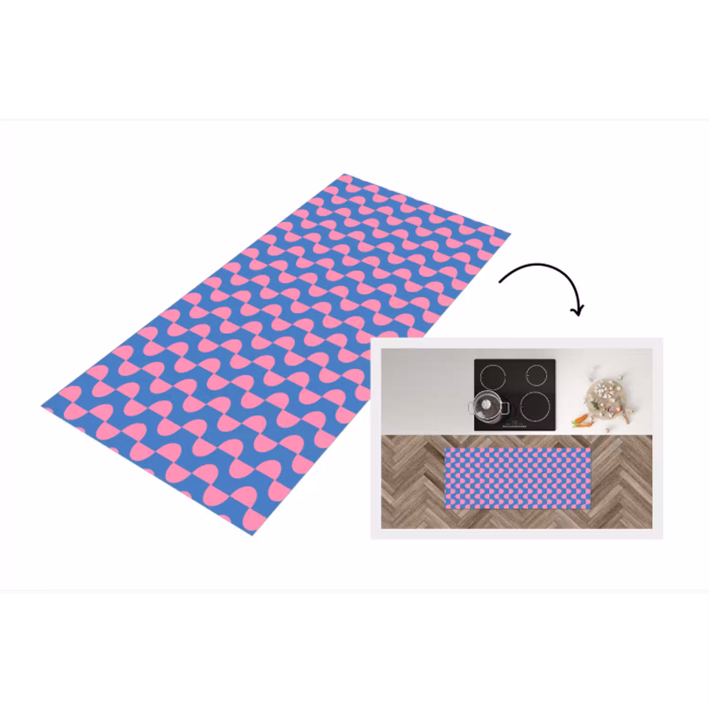 Patroon - Halve cirkels - Abstract - Modern - Roze - Blauw Keukenloper - keukenmat middel -3d