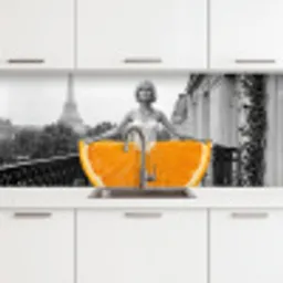 Sinaasappel - Eiffeltoren - Vrouw keuken achterwand 2 middel -3d