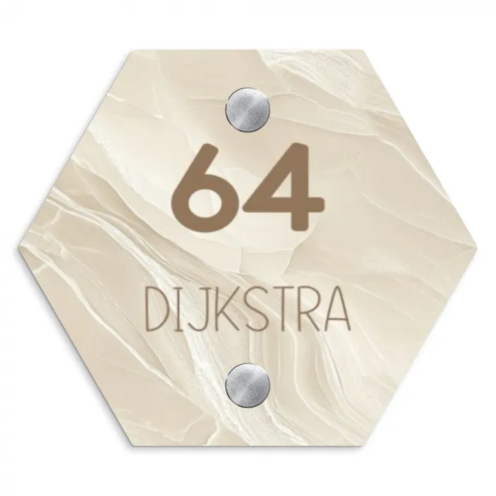 Vierkant - Beige - Marmer - Modern Naambord Hexagon klein -3d