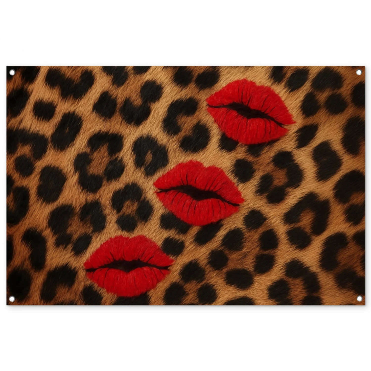 Lippen - Drie - Rood - Panterprint tuinposter los doek groot -3d