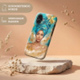 Portret - Vrouw - Schilderij - Blauw - Goud - Expressief Toughcase MagSafe Apple iPhone 17 klein -USP_RandenV_NL