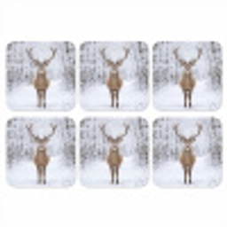 Hert - Winter - Bos - Natuur - Wit onderzetter kurk middel -3d