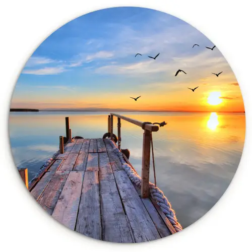 Water - Steiger - Vogels - Zonsondergang - Horizon Wandcirkel kunststof plaat 5mm dik klein -3d