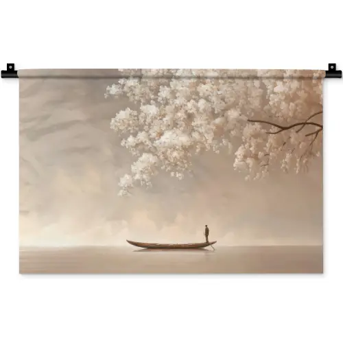 Bloesems - Wit - Boot - Minimalistisch Wandkleed katoen klein -zz3d